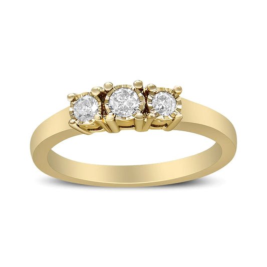 14K Yellow Gold Plated .925 Sterling Silver 1/4 Cttw Diamond 3 Stone Illusion Plate Ring (J-K Color, I1-I2 Clarity)